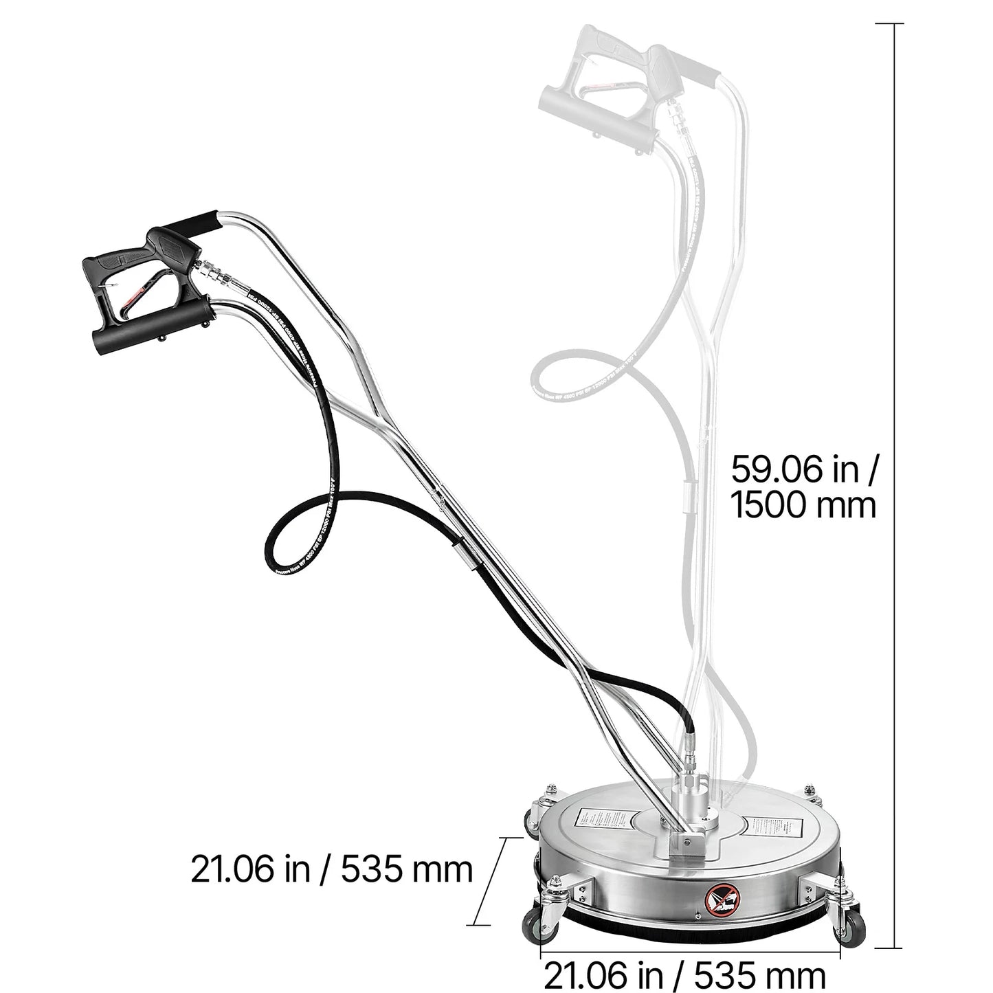VEVOR Pressure Washer Surface Cleaner PE Stainless Steel Attachments 4 Wheels