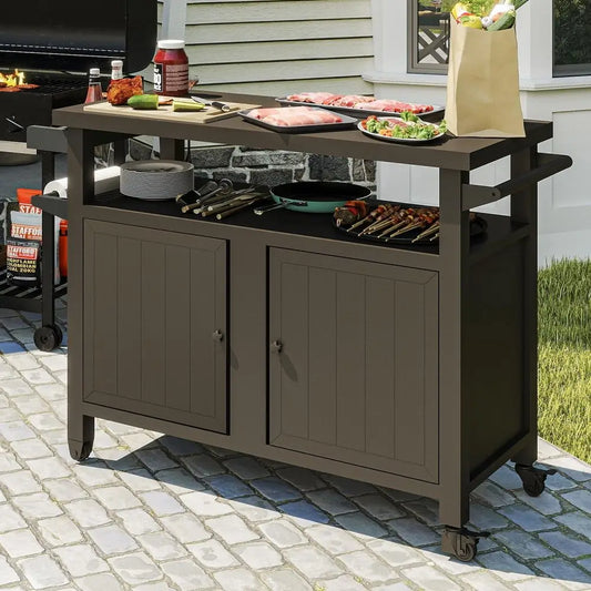 Outdoor Grill Cart With Wheels And Storage Island For Patio