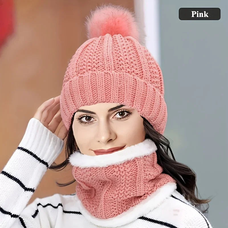 NONECN Winter Knit Hat Set For Women Warm Plush Windproof