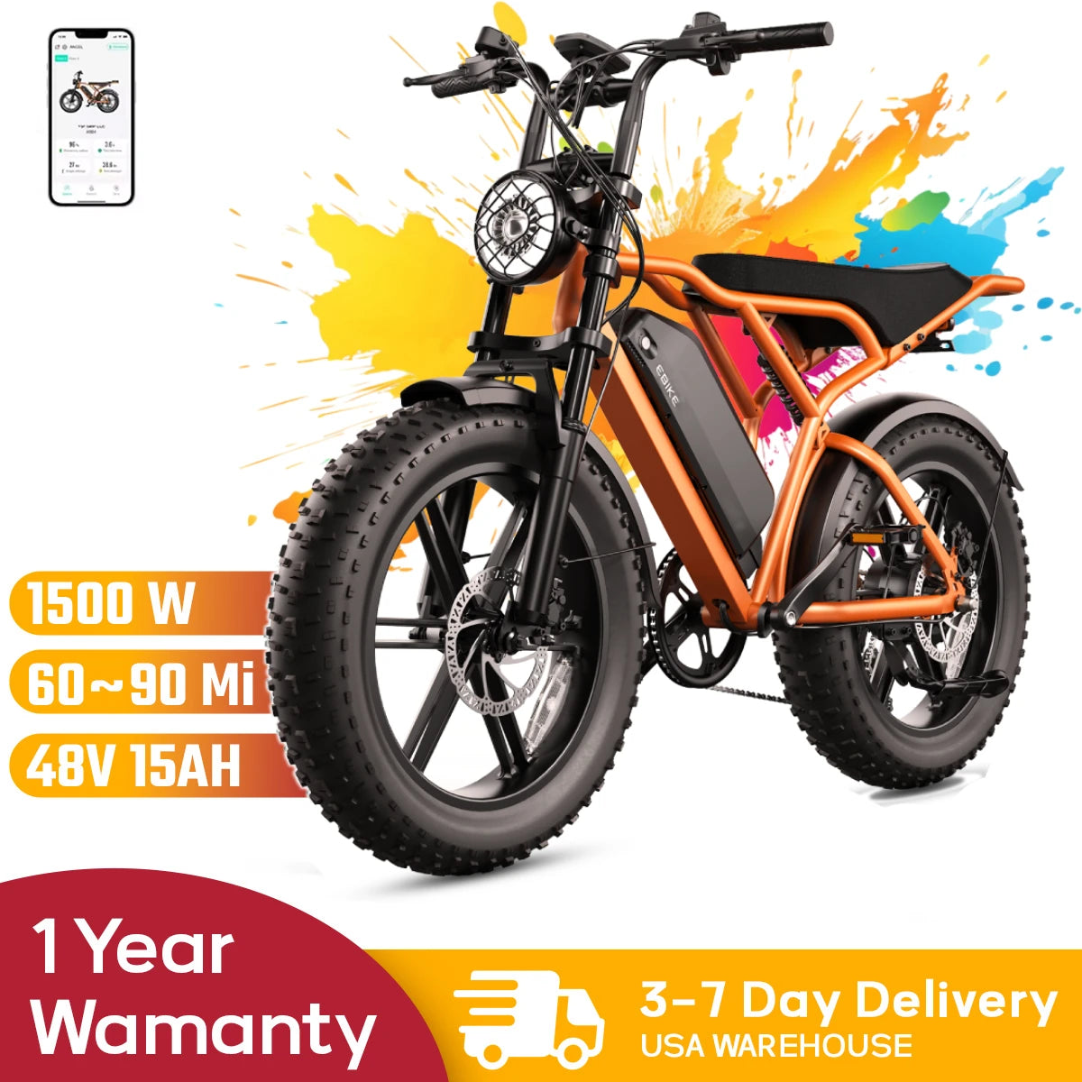 TST R002S 1500W Electric Fat Tire Bike All Terrain Cruiser