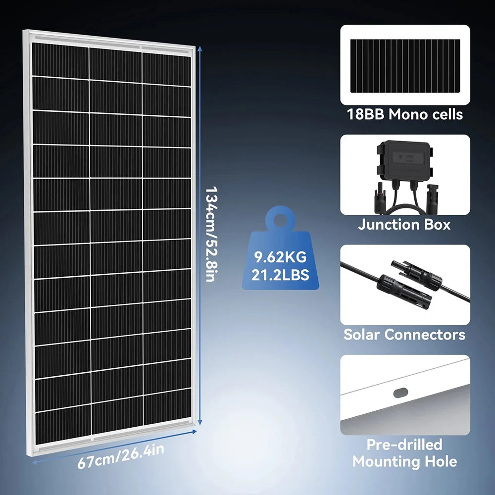 Rvpozwer 200W Mono Rigid Solar Panel for Off Grid RV