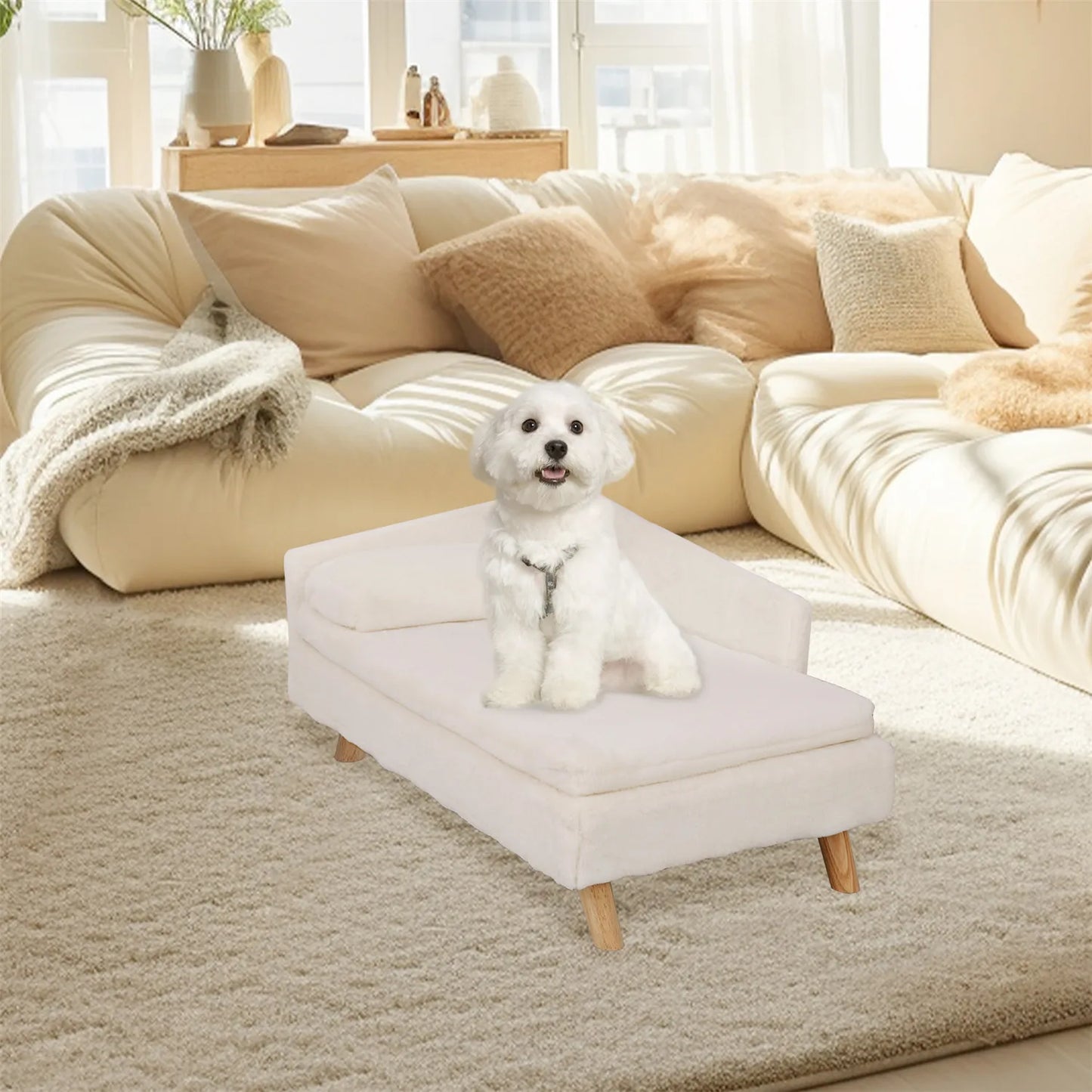 BINGOPAW Elevated Pet Bed Nordic Stool With Cozy Pad Waterproof Pet Sofa Bed Sturdy Wood Legs