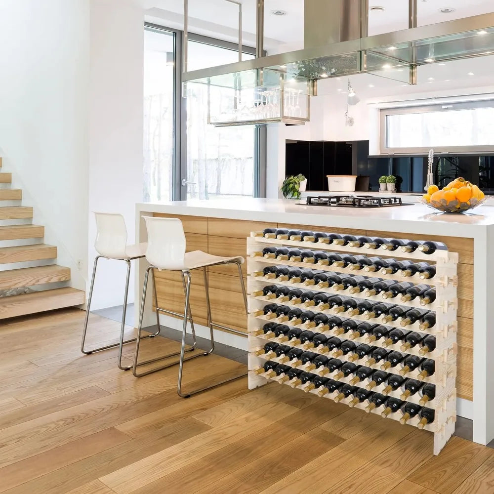 Wooden 96 Bottles Stackable 8 Tier Wine Rack Freestanding