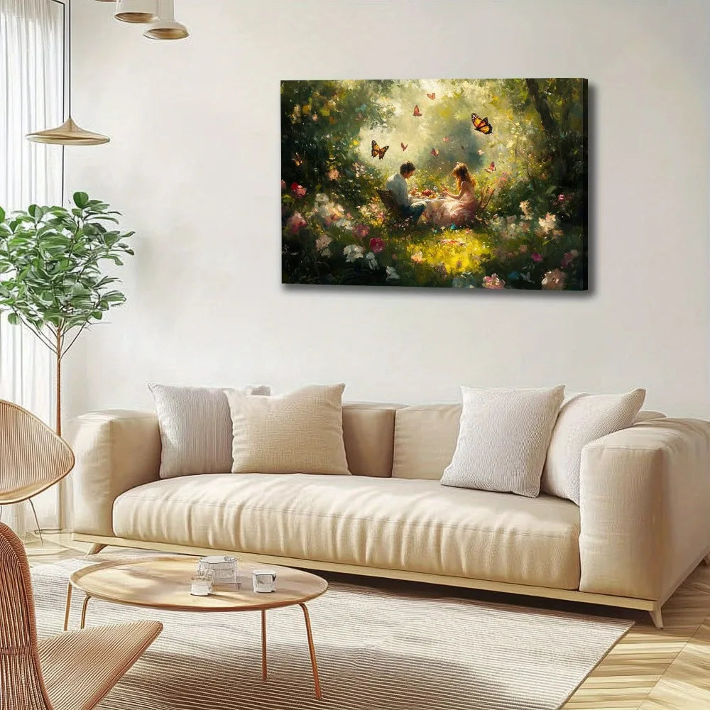 Hign Concerned Peaceful Garden Mural Pine Frame Wall Art