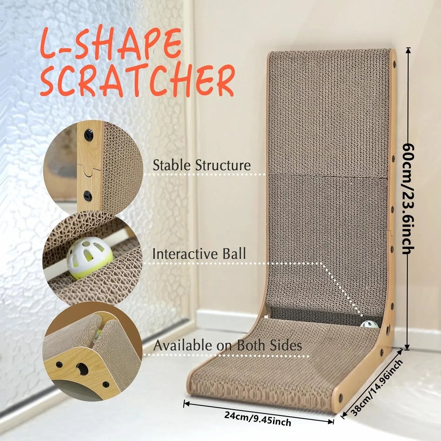 L Shaped Cat Scratching Post Three Layer Indoor Cardboard