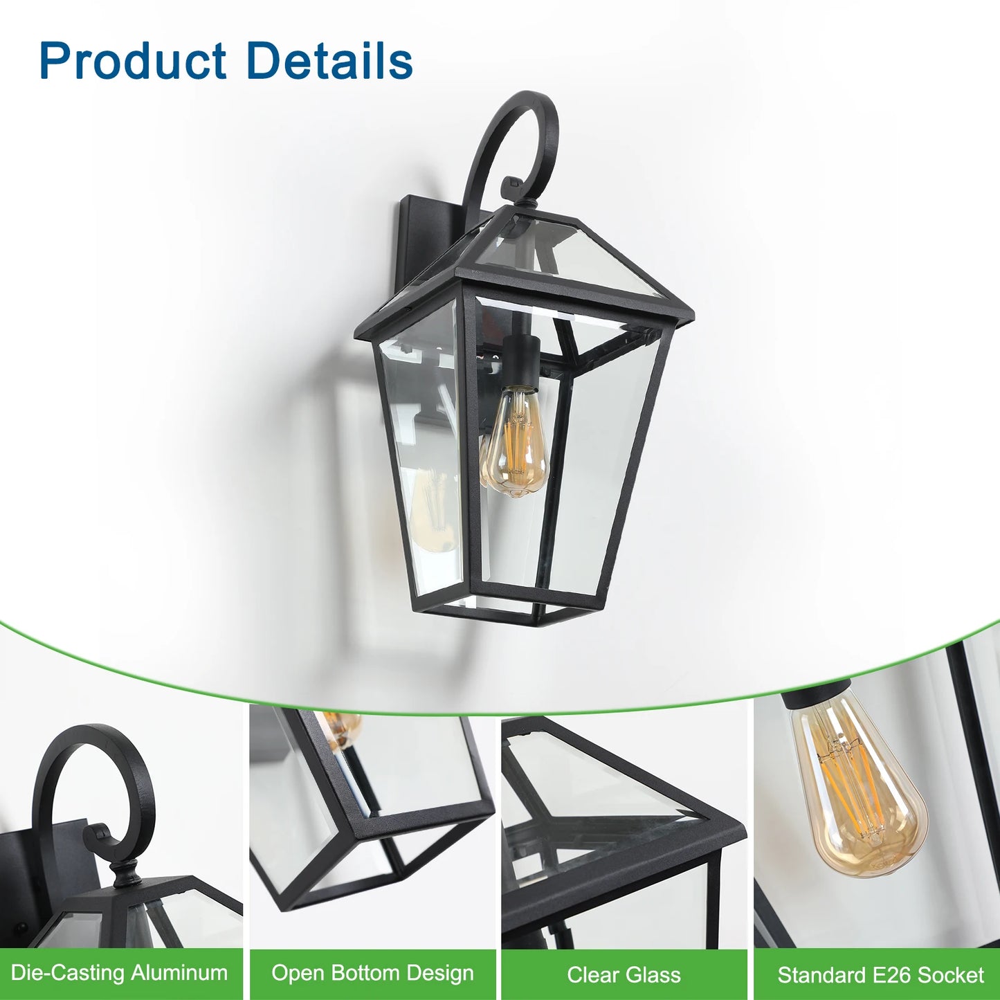 Outdoor Wall Light Classic Exterior Lantern With Glass Panel