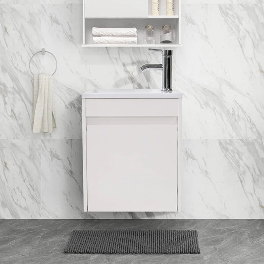 Wall Mounted Vanity Set With Sink And Chrome Faucet