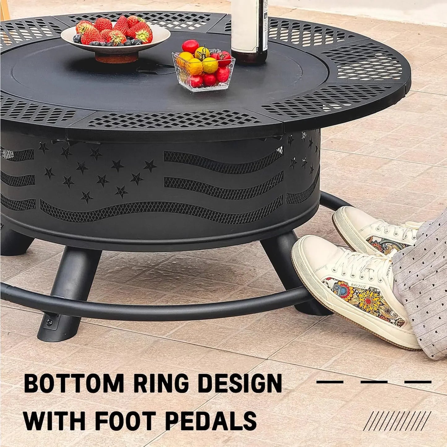XMSJ Premium Fire Pit With 2 Cooking Grates Outdoor BBQ