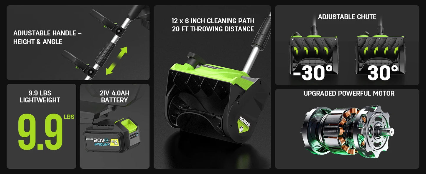 Deli 21V Cordless Snow Shovel With 4Ah Battery Performance