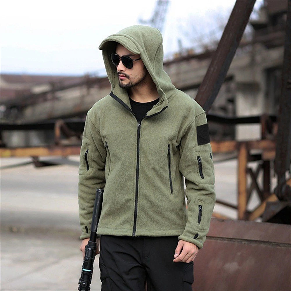 Men Military Winter Thermal Fleece Tactical Jacket Hooded Softshell Outdoor