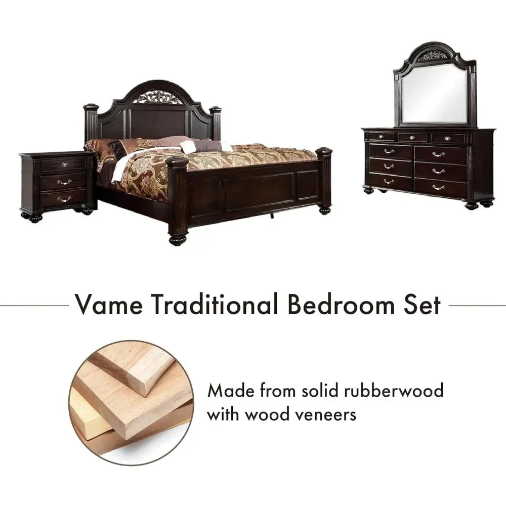 Solid Wood 6-Piece Bedroom Set With Chest And Mirrored Dresser