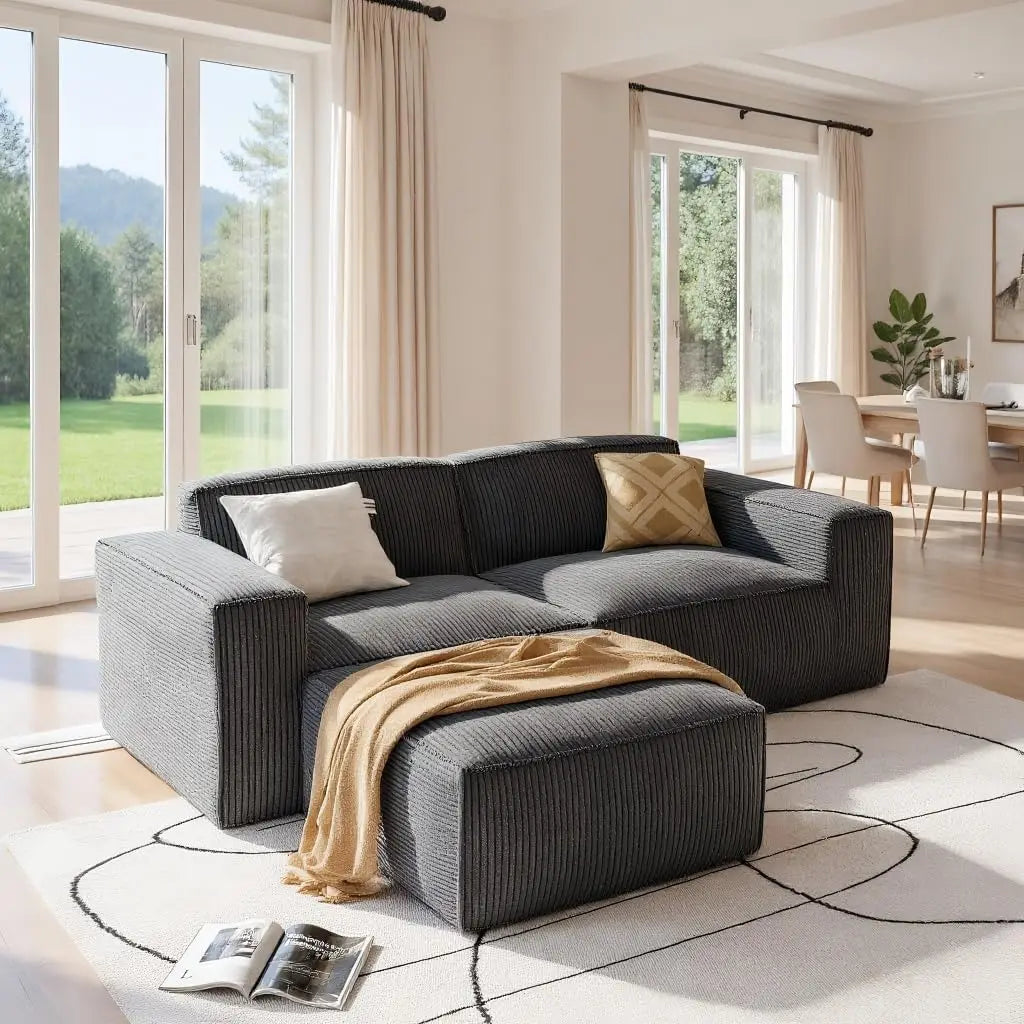 DAFIFY Sectional Corduroy L Shape Chaise Modern Plush