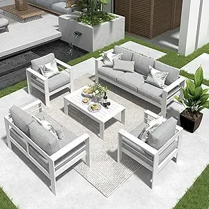 Aluminum Outdoor Patio Furniture Set Seven Seat Modern Conversation