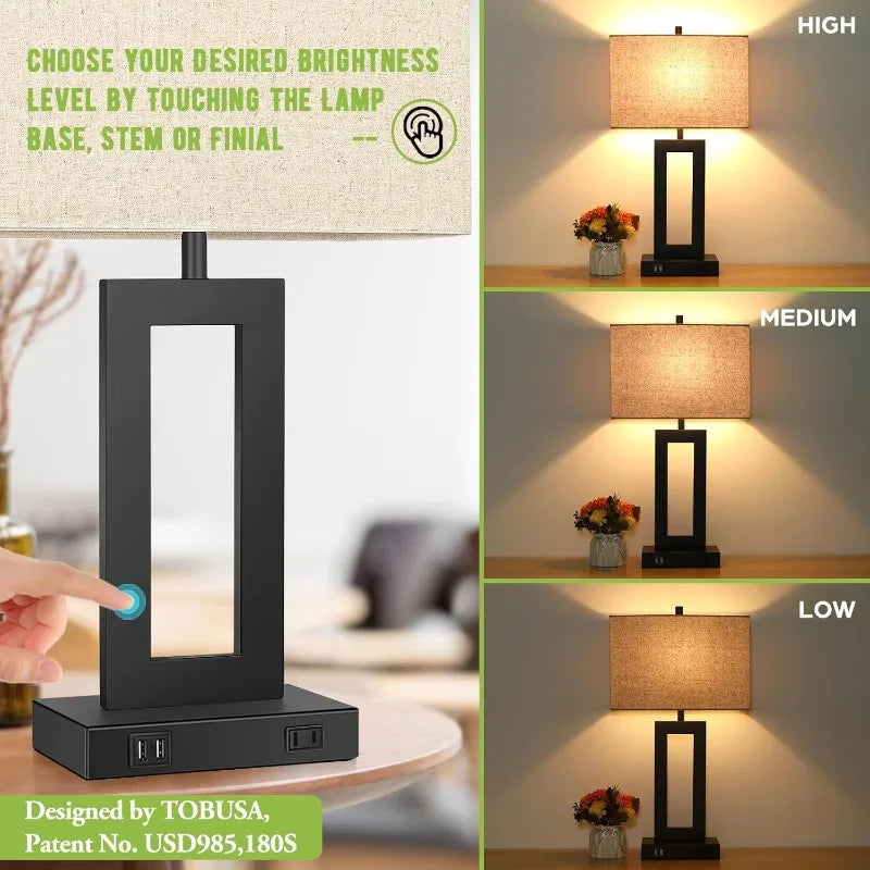 Hign-concerned Set Of 2 Touch Table Lamps With 2 USB Ports