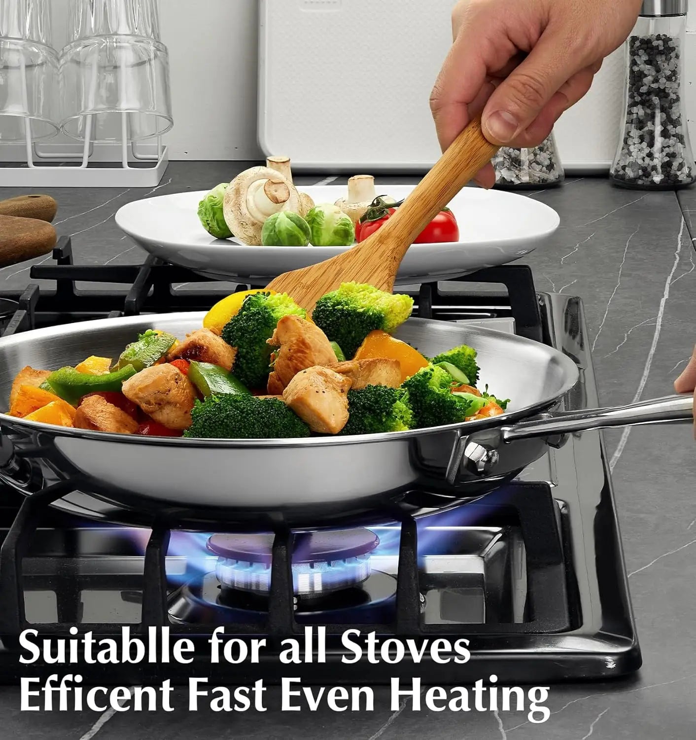 Tri Ply Stainless Steel Frying Pan Set Induction Compatible