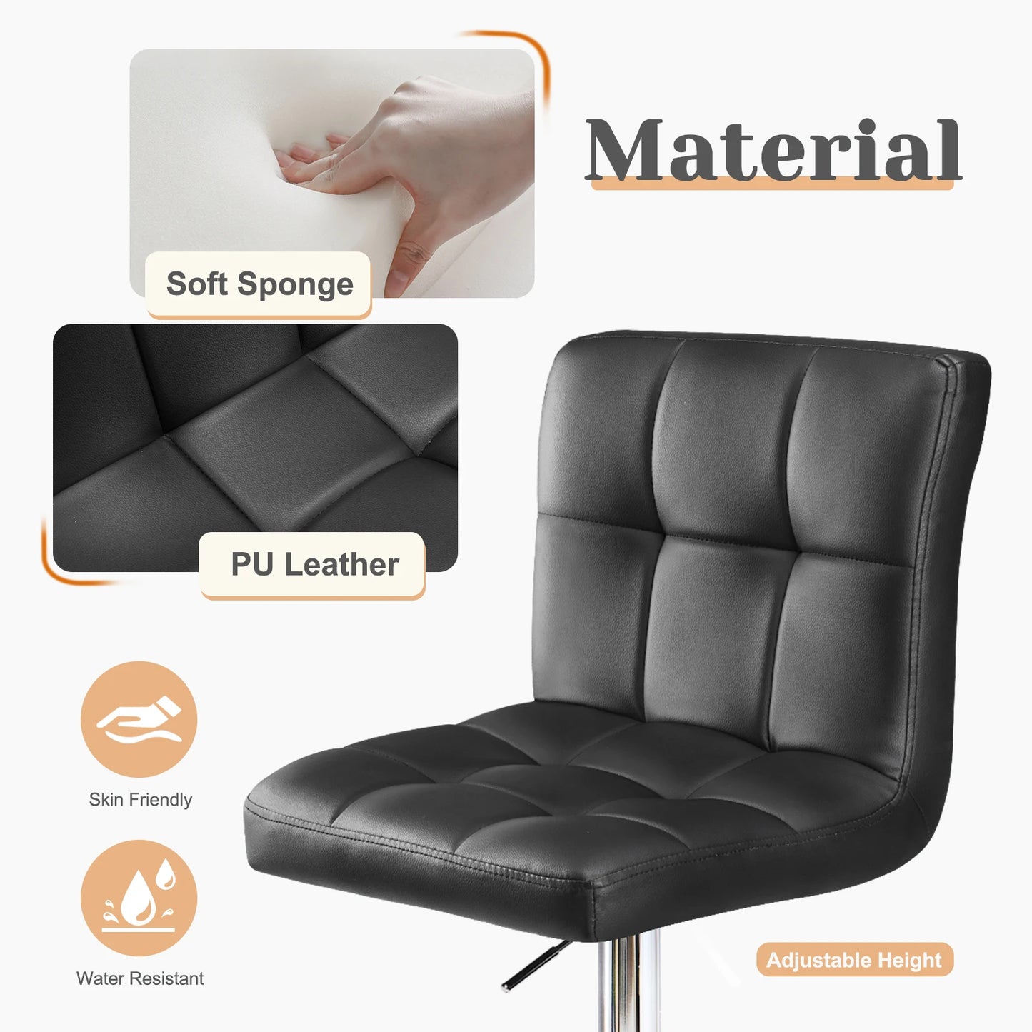 JHK PU Leather Bar Stools With Metal Frame Upholstered Backrest