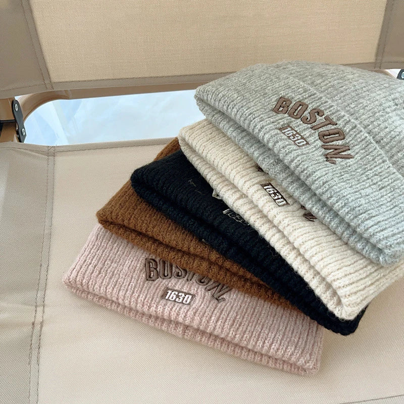 Letter Embroidered Unisex Kids Beanie Cap Winter Knit Acrylic Hat