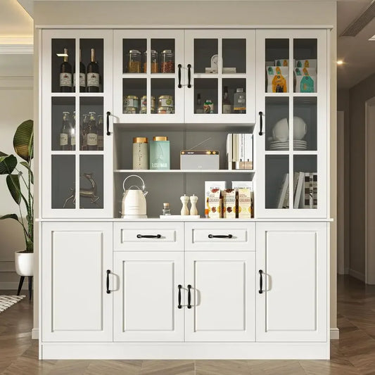 Kitchen Storage Cabinet With Glass Doors And Five Adjustable Shelves
