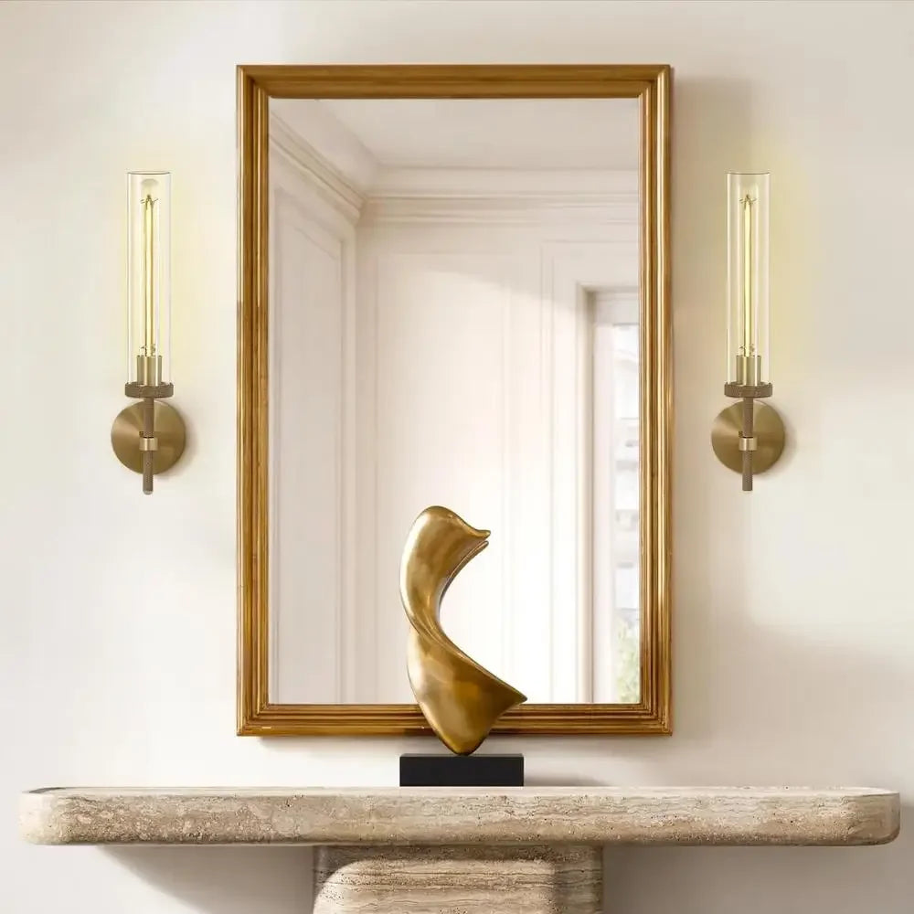 XMSJ Brass Wall Sconces Set Of Two Tubular Glass Lighting