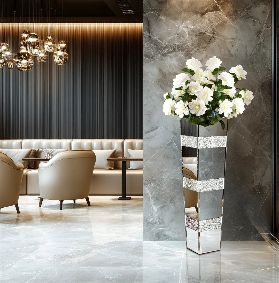 Function Modern Floor Vase Crystal Silver Mirrored