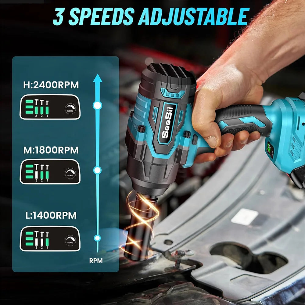 Seesii 1000Nm Brushless Cordless Impact Wrench Half Inch