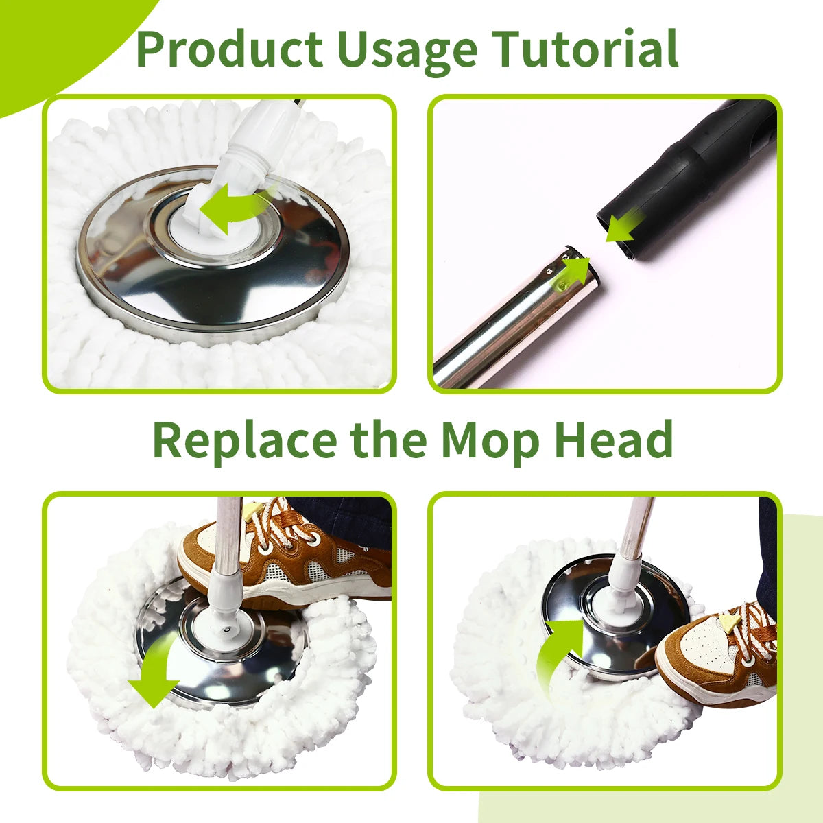 360 Degree Spin Mop System With Self Cleaning Bucket Heads