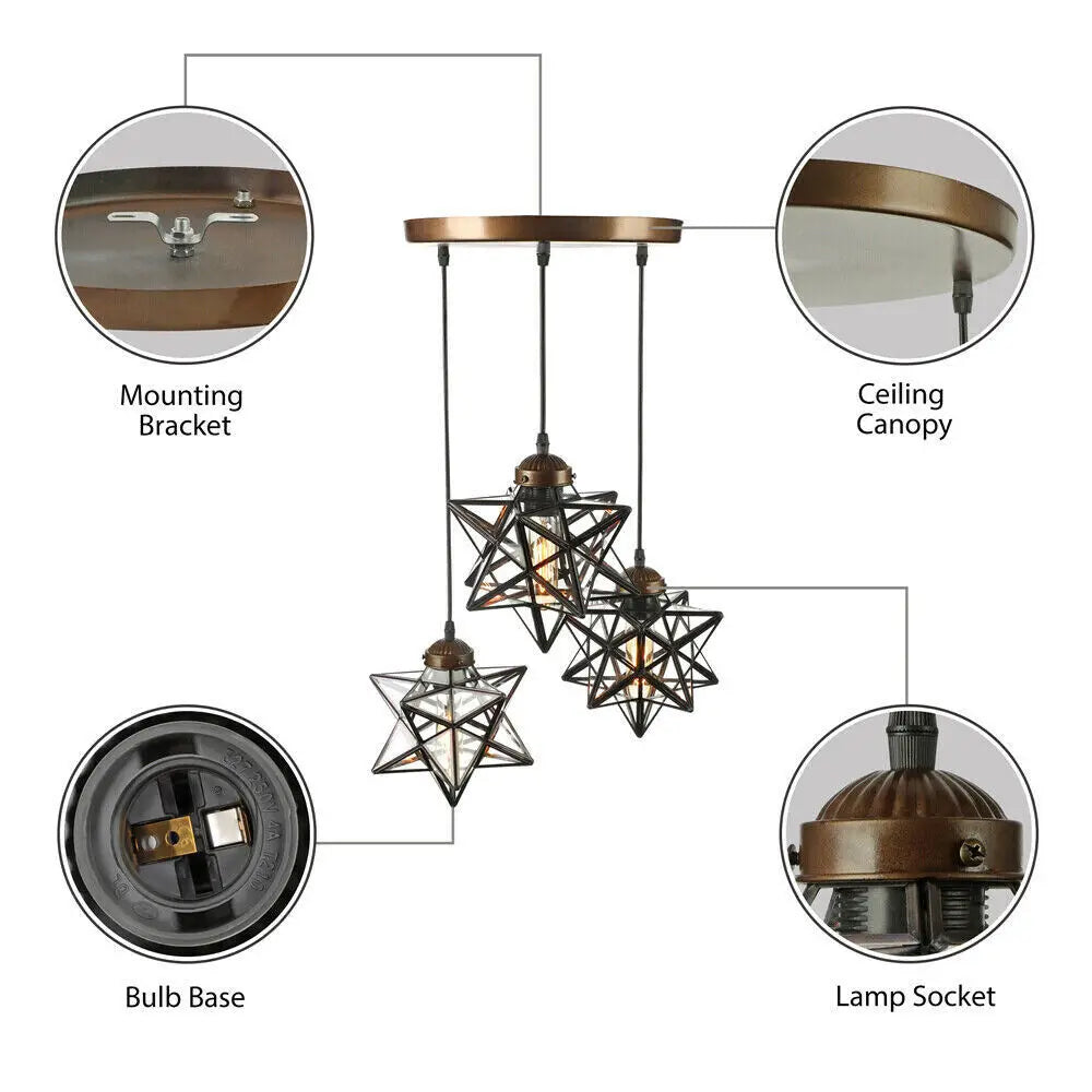 Bymaocar Moravian Star Three Light Pendant Glass Chandelier
