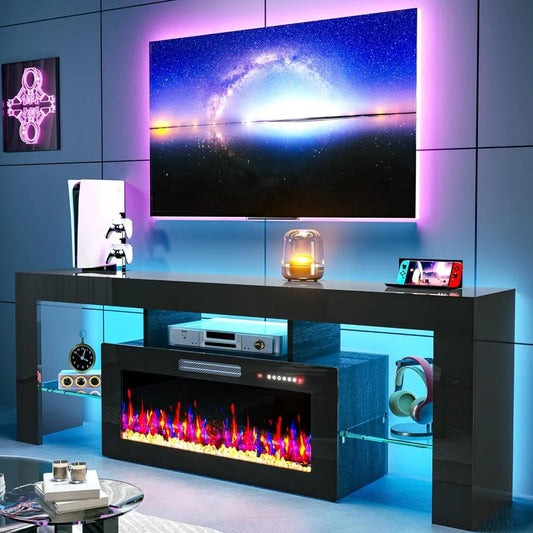 TOLEAD High Gloss TV Stand With Electric Fireplace