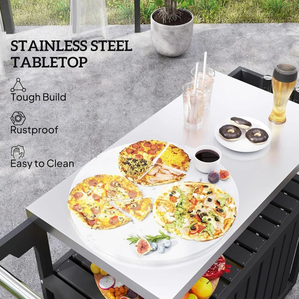 Outdoor Bar Cart With Storage Cabinet Movable Patio Beverage Table