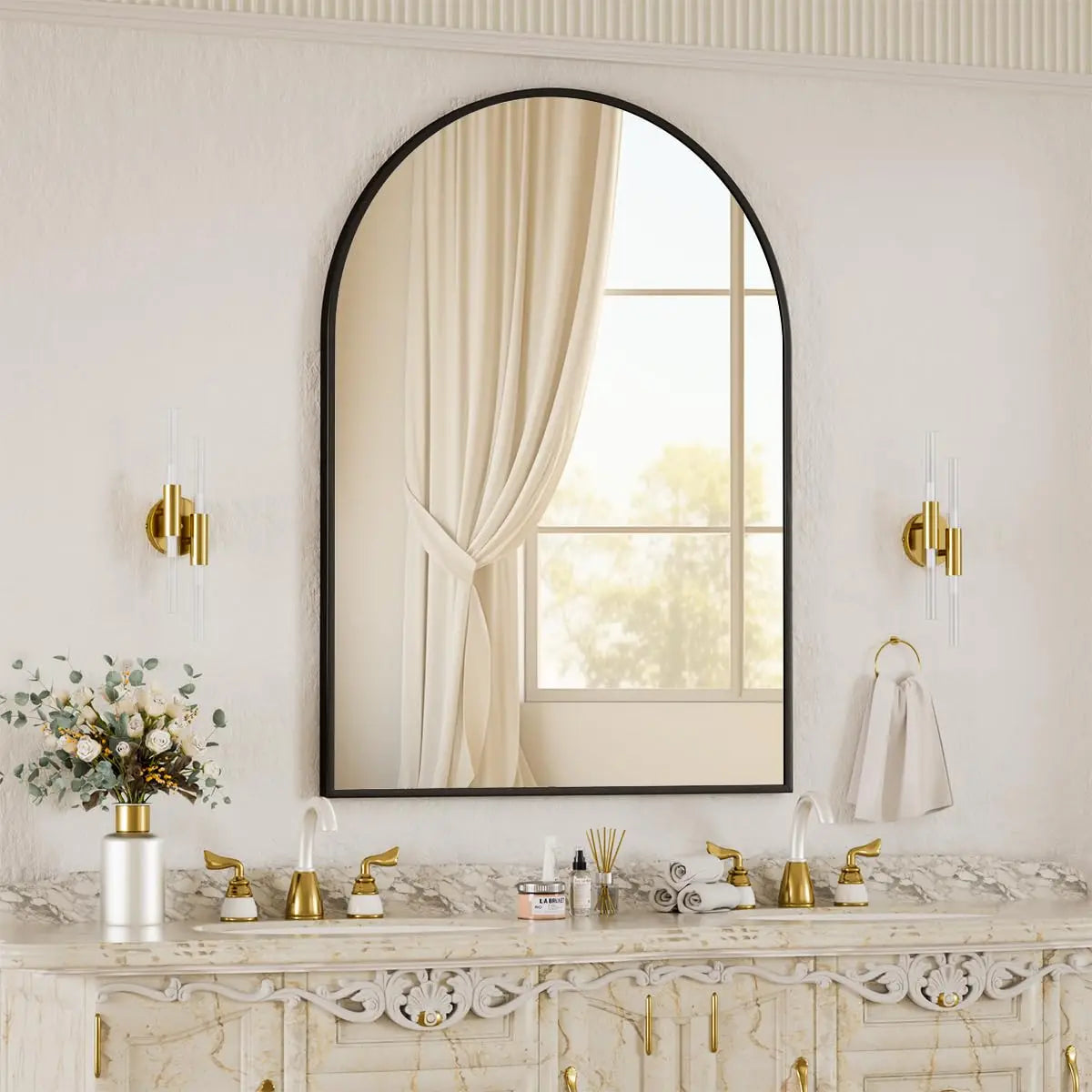 Beautypeak Arch Aluminum Beveled Framed Vanity Wall Mirror