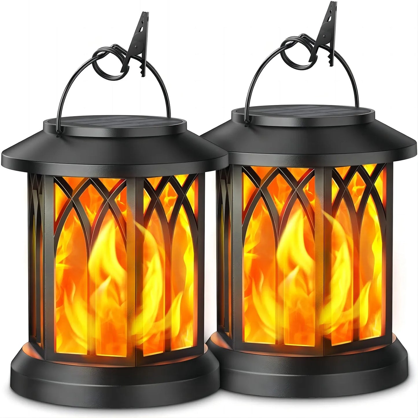 KPSTEK 2 Pack Flickering Flame Solar Lanterns Outdoor