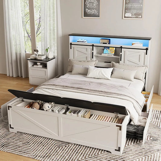 DAFIFY Farmhouse Queen Bed Frame With Headboard And Storage