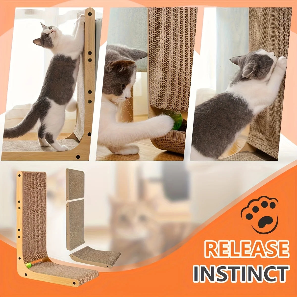 Cat Scratcher Board With Ball Toy Cardboard Vertical L Shape