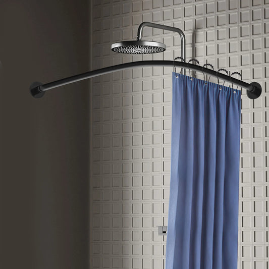 Stainless Steel L Shape Telescopic Shower Curtain Rail No Drilling With Rings
