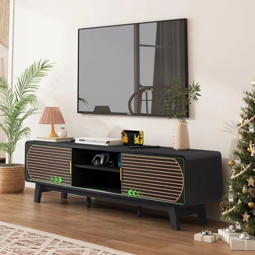 Century Modern TV Stand With Fluted Sliding Doors Entertainment Center