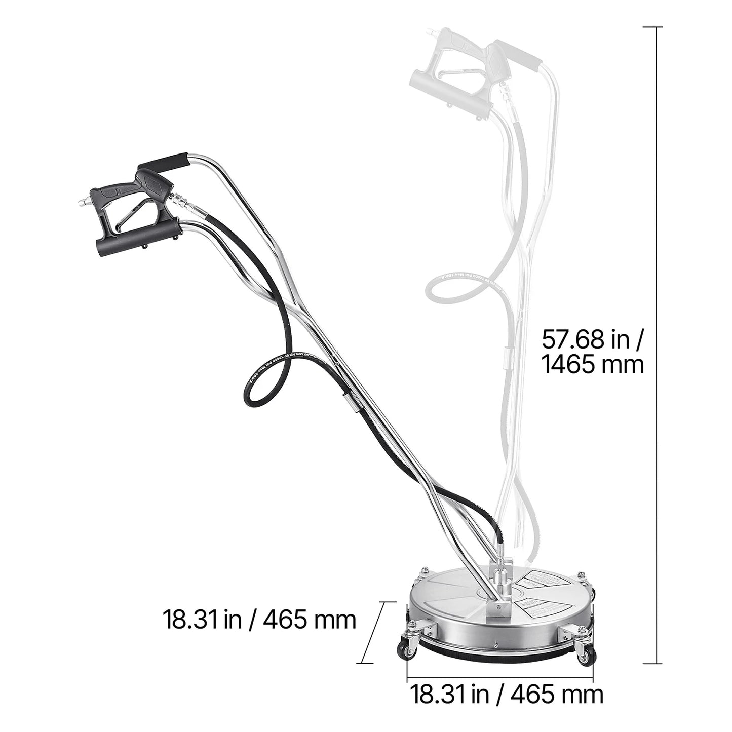 VEVOR Pressure Washer Surface Cleaner PE Stainless Steel Attachments 4 Wheels