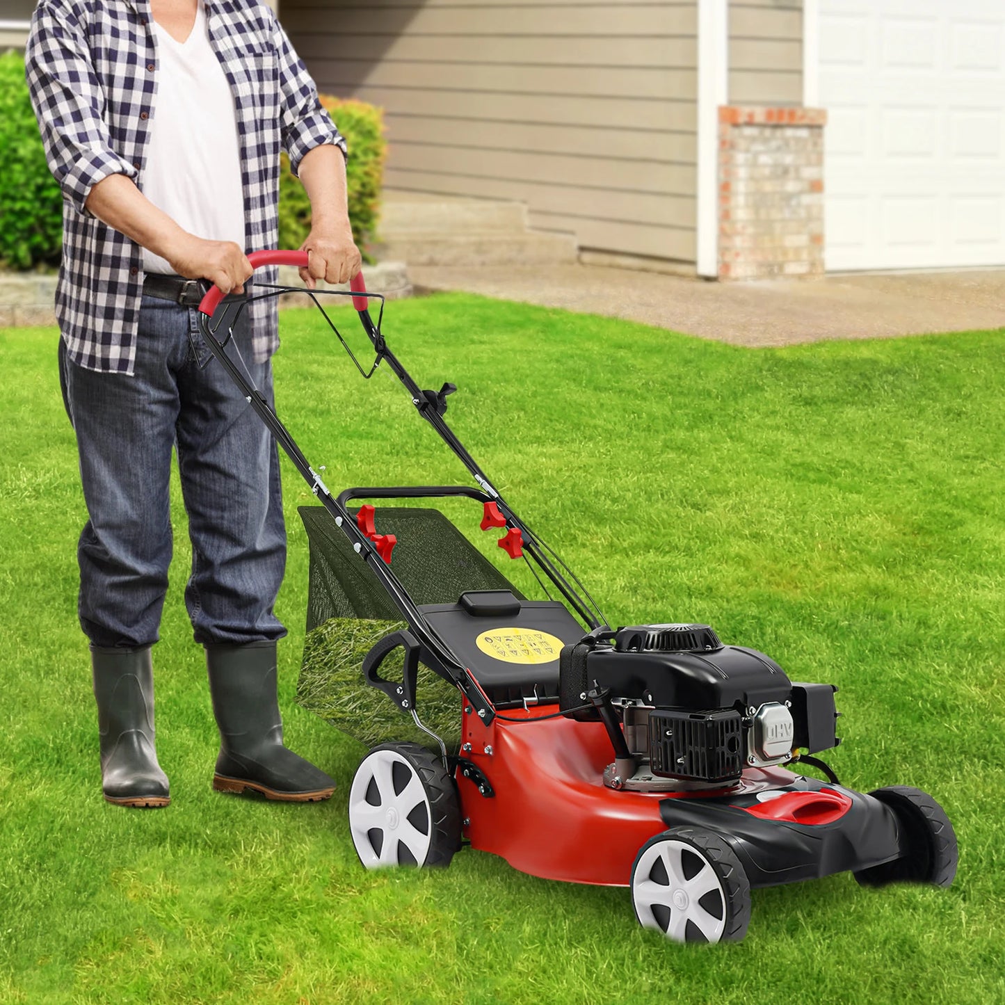 CNCEST 4 Stroke Petrol Lawn Mower 3 In 1 Self Propelled Bag