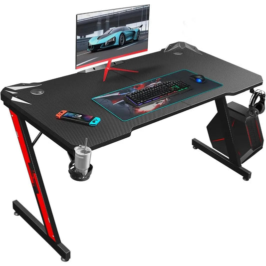 Premium Gaming Desk With Carbon Fiber Surface Z Shaped Workstation