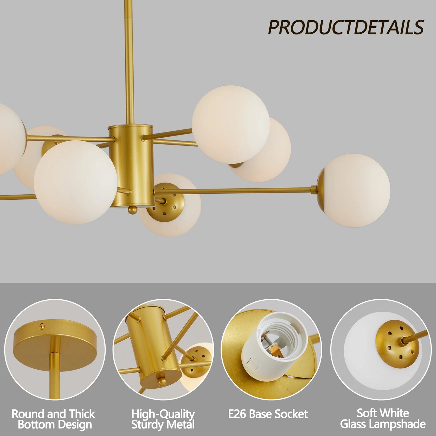 ARLGSITEC Modern 8 Light Chandelier Globe Ceiling Fixture