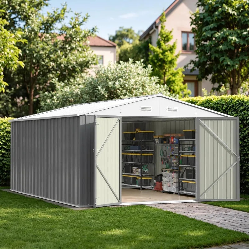 Outdoor Steel Storage Shed With Lockable Doors For Tools