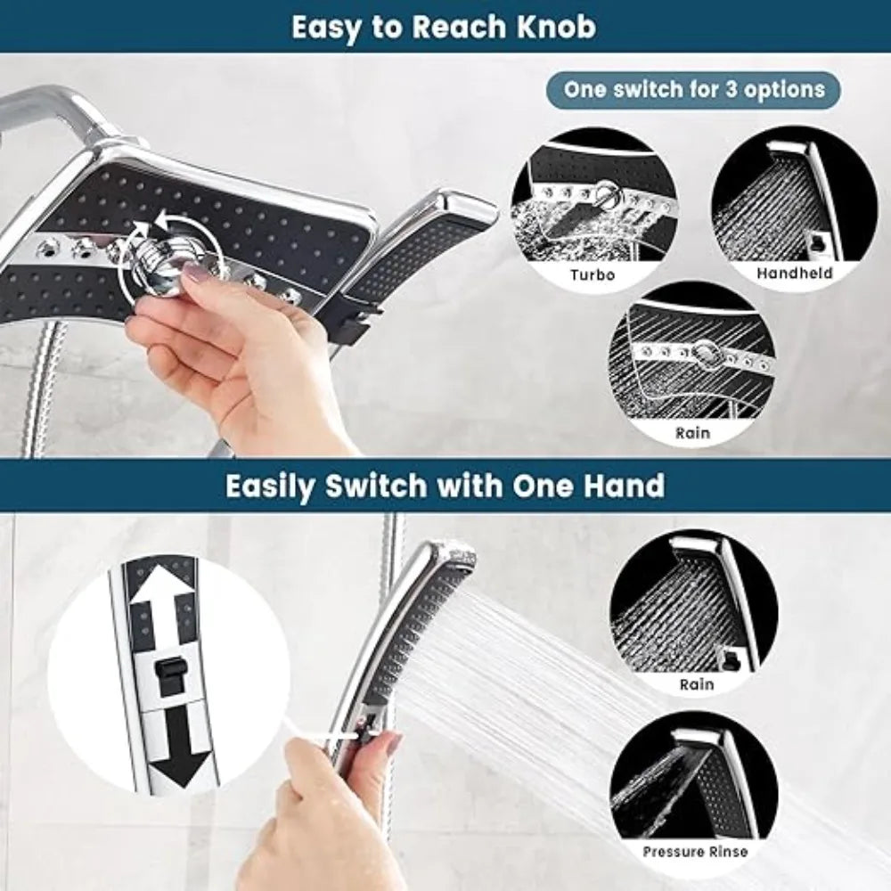 Dual Shower Head Combo Set Handheld and Rainfall Hose