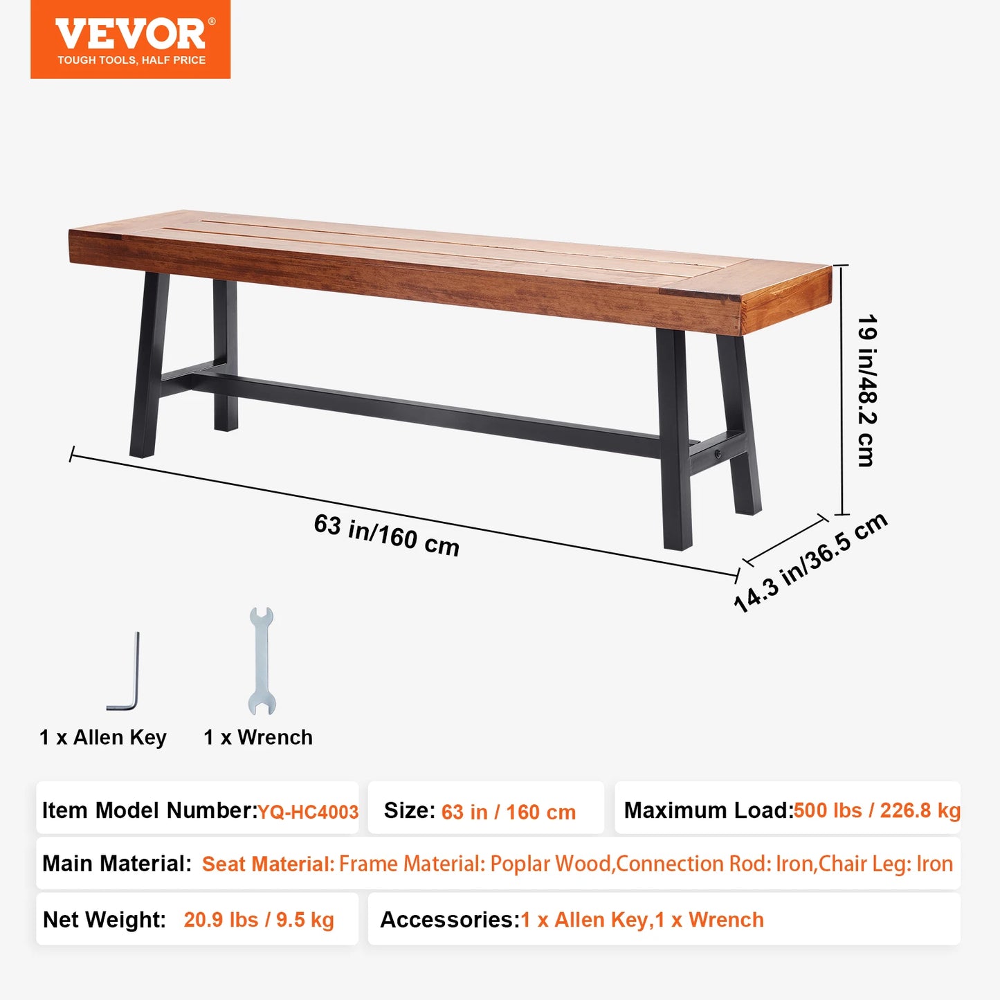 SucceBuy Outdoor Wooden Metal Garden Bench Load Capacity 480 Lb