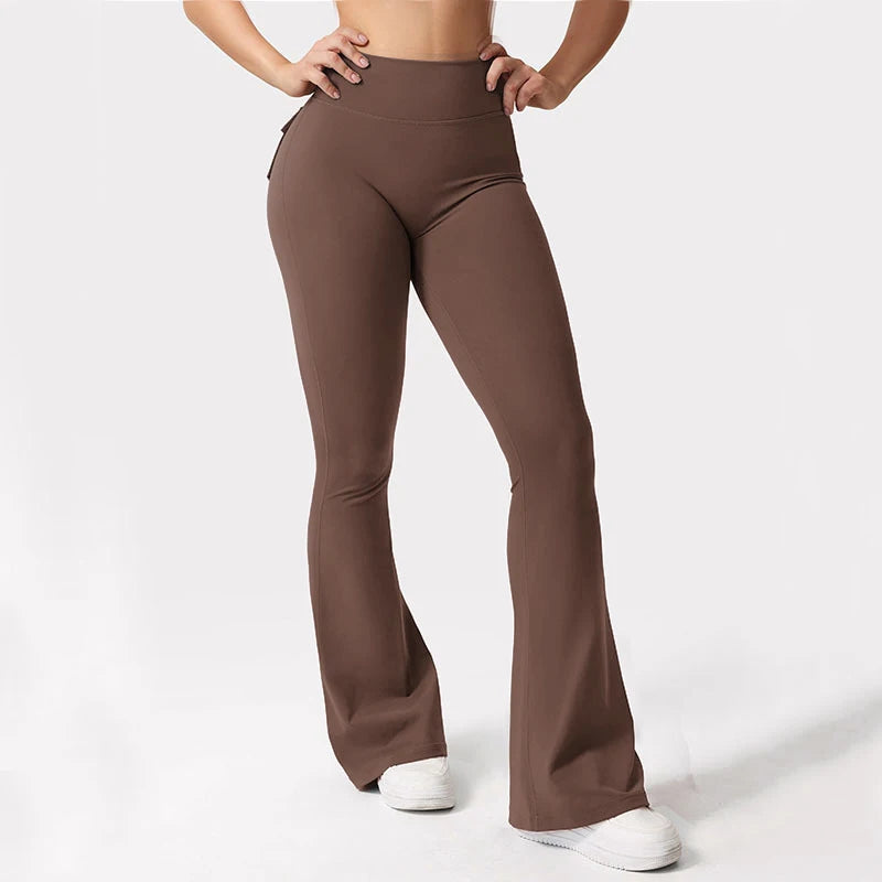 Women's High Waisted Yoga Flare Trousers With Pockets For Gym