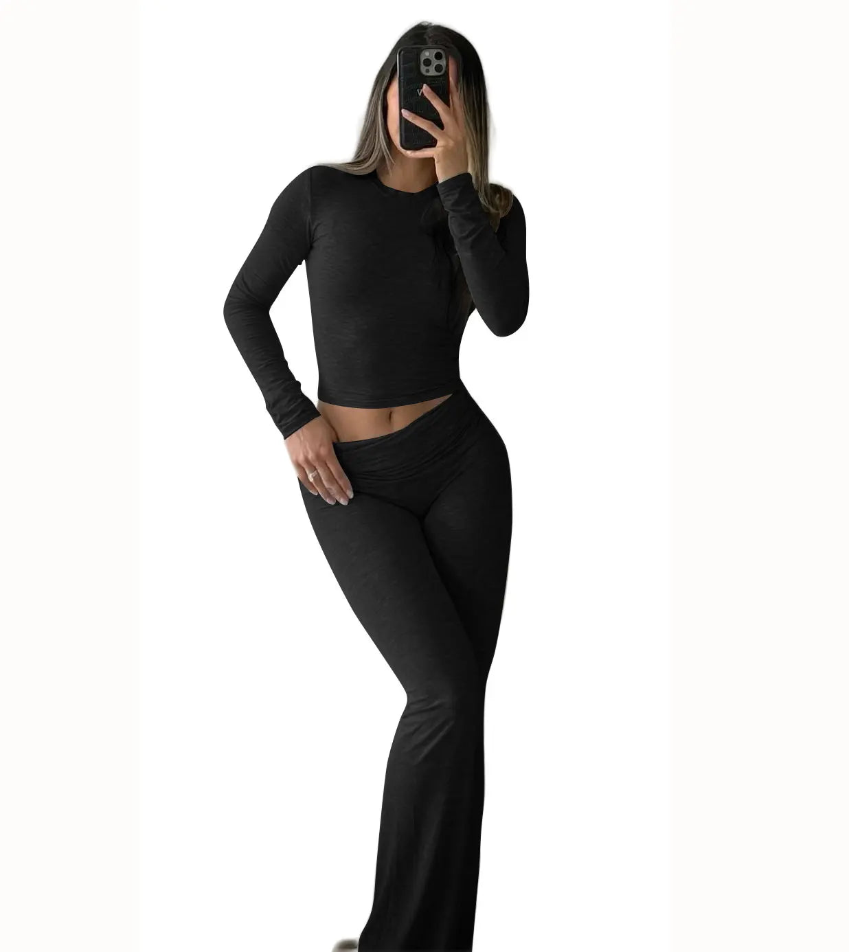 Women's Yoga Two Piece Long Sleeve Wide Leg Activewear Set