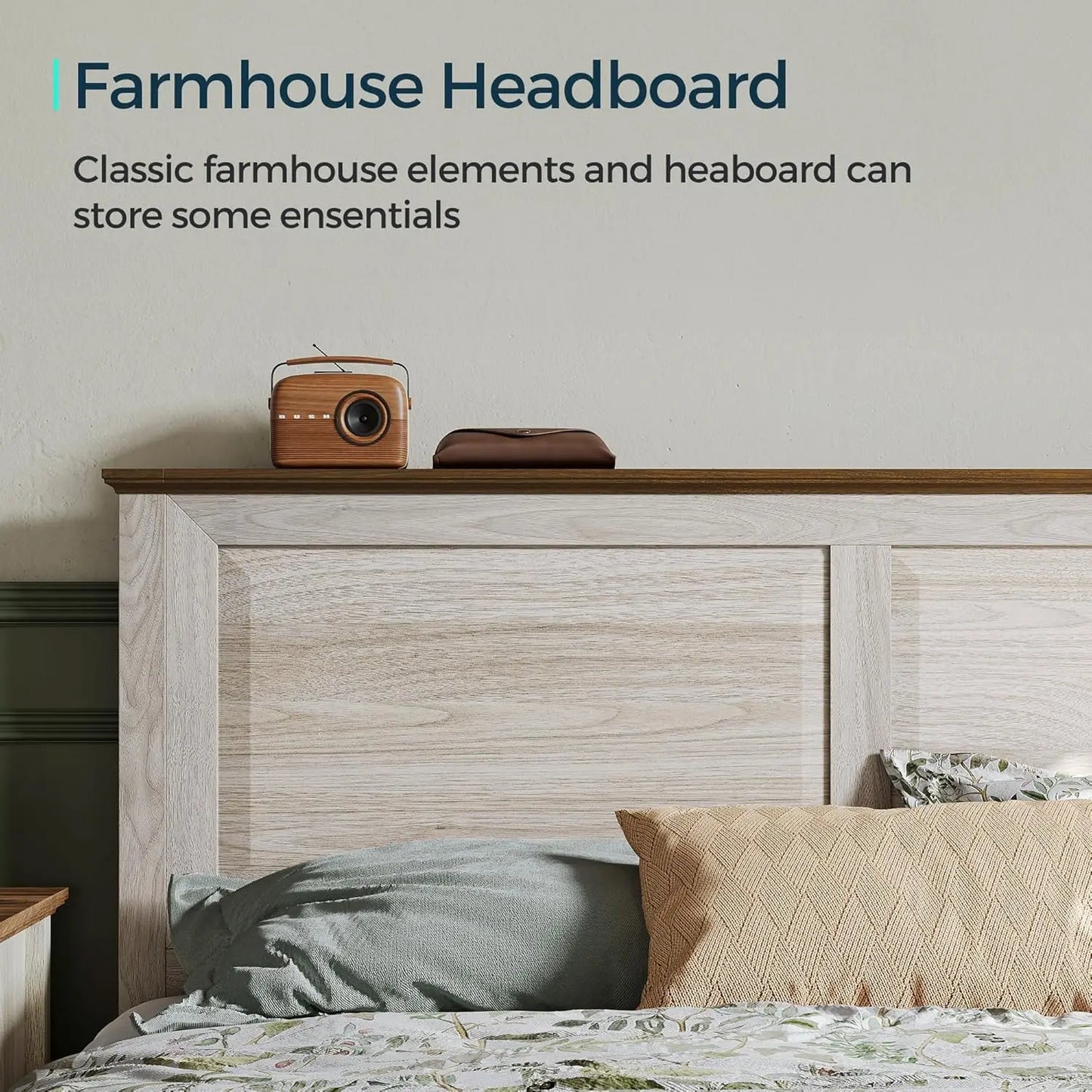 Hignconcerned Farmhouse Wooden Bed Frame With Solid Slats