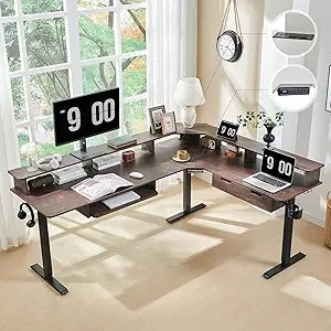 ZHIYONG L Shaped Electric Standing Desk With Drawers