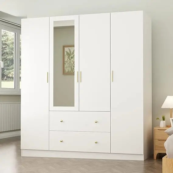 DAFIFY Wardrobe Armoire With Mirror 4 Door Cabinet