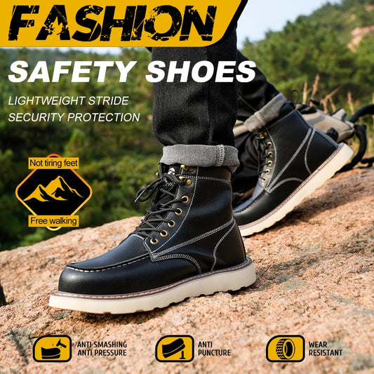 Two Layer Cowhide Men High Top Work Safety Shoes Pro