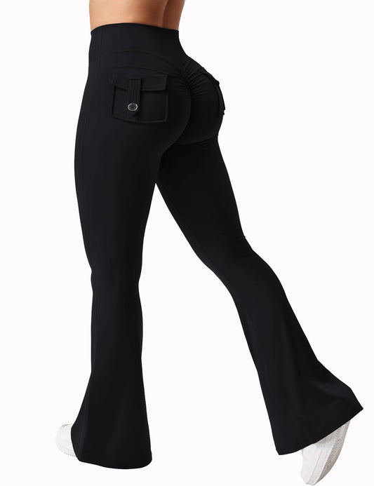 Women's High Waisted Yoga Flare Trousers With Pockets For Gym
