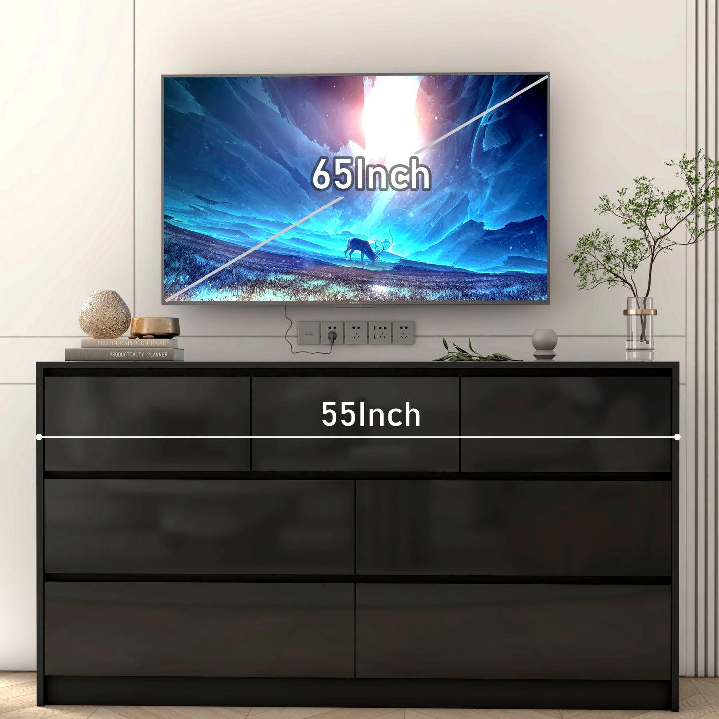 QiaoShiRen 7 Drawer Dresser Modern High Gloss Wood Chest